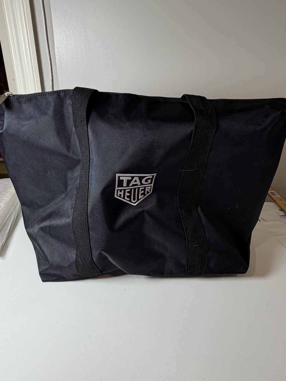 Tag Heuer Black Duffel Tote Knit Canvas with Logo Patch
